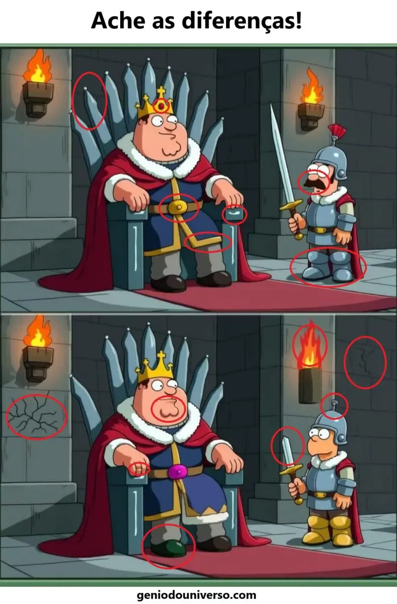 resposta do jogo Ache as Diferenças: Rei Peter Family Guy