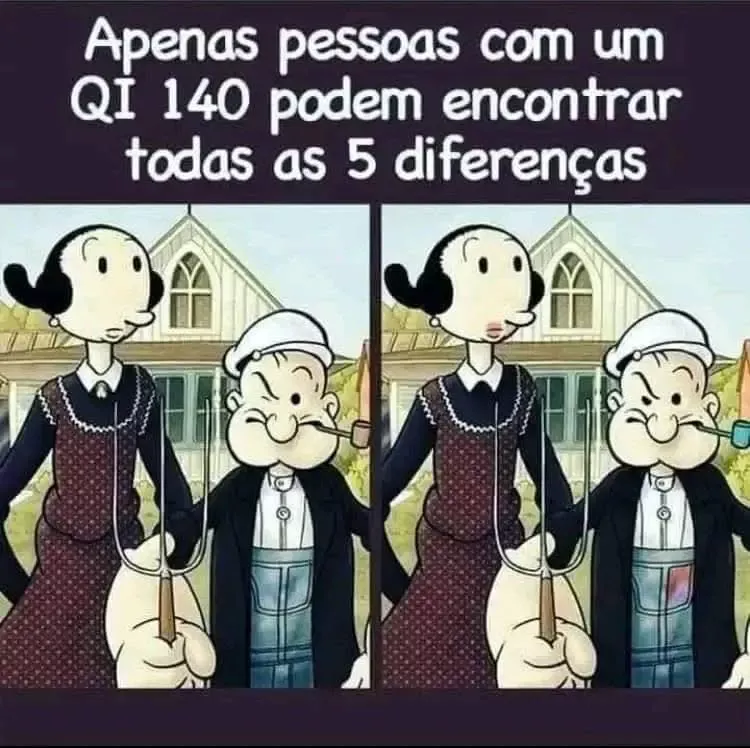 Apenas pessoas com um QI 140 podem encontrar todas as 5 diferenças na imagem da Olívia e Popeye