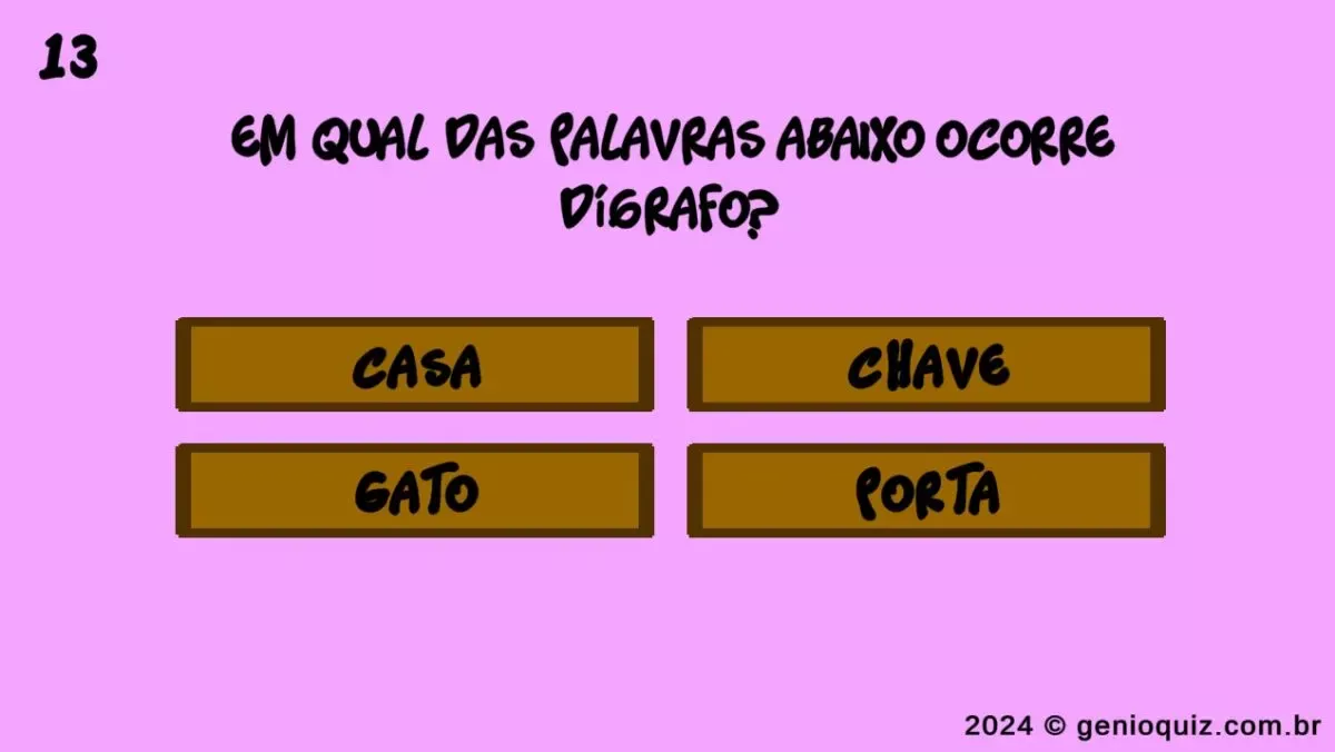 Quiz Fundamental - Qual Palavra Ocorre Dígrafo?